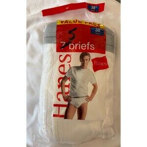 Hanes Briefs Men's Size 38 Underwear 2006 White Preshrunk Cotton 5 Pairs New Y2K